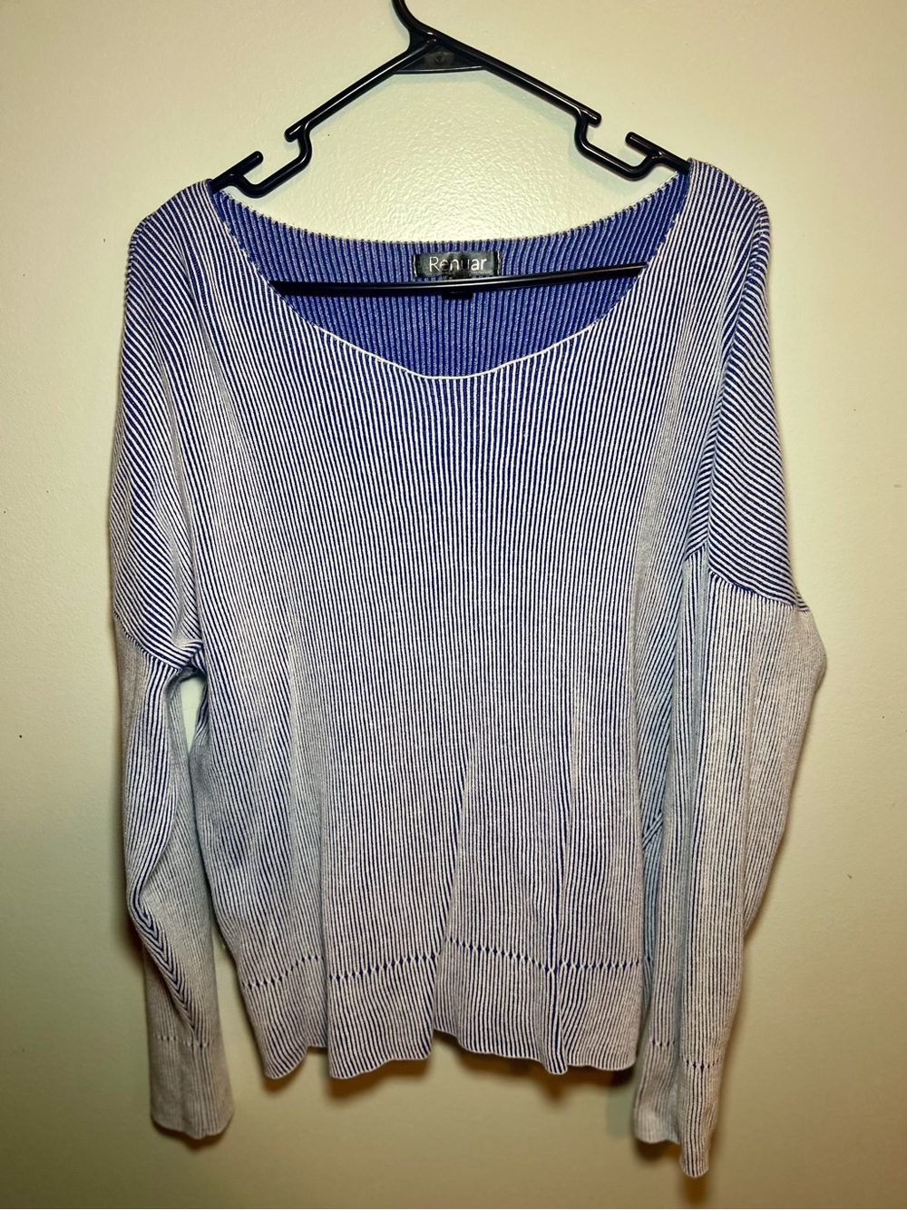 Renuar XL Blue White Striped Lightweight Knit Pullover Sweater